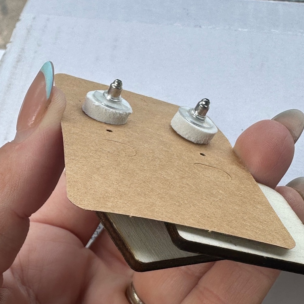 Wooden Cow Tag Earrings - Picture 4 of 4